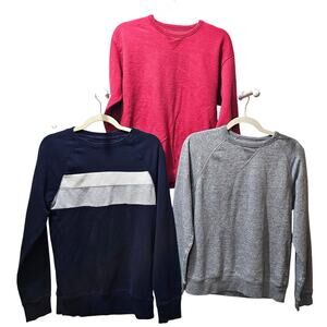 3 Sweatshirts Men's Size Small Solid Red Blue Striped Solid Gray Hanes Old Navy
